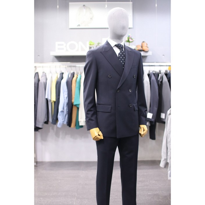 BON 더블 정장 BN4SJ001NY 네이비 솔리드 슬림 스판 더블정장