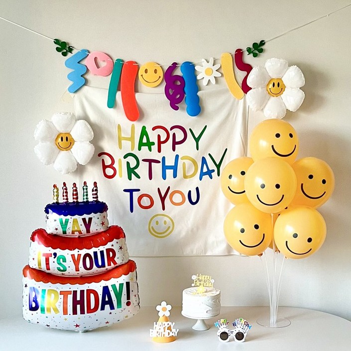 연지마켓 생일 가랜드 현수막 데이지 풍선 파티 용품 세트