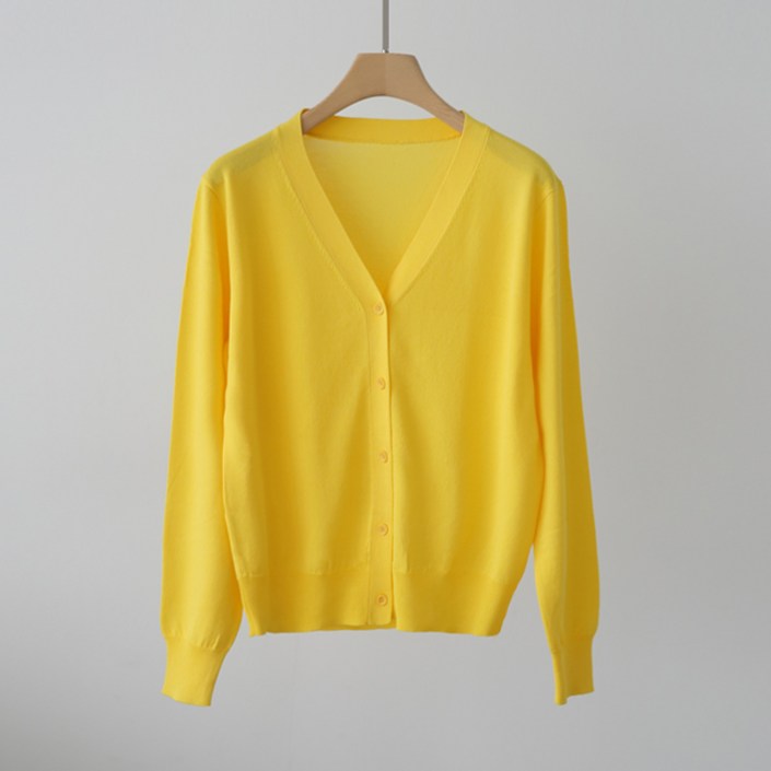 제니트 여성용 브이넥 베이직 시보리 마진컬러CD 니트 가디건 g1371