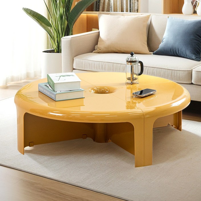 모듈러 원형 테이블 4조각 인테리어 카페 디자인 거실 소파 좌식 티 좌탁 낮은 사이드, 화이트