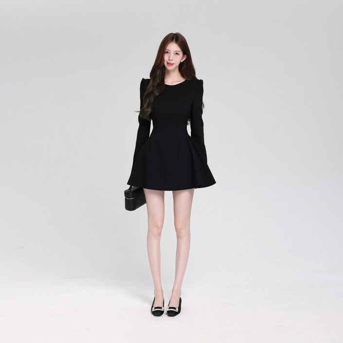 COSYEVNO  여성 춘하 오피스 라운드넥 퍼프 숄더 A라인 미니 원피스 TZKlyq-8