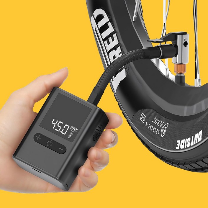 초소형 전동 무선 자전거 공기주입기 에어펌프 오토바이 공기압 최대100psi 로드자전거 아이카 에어고, 블랙, 1개