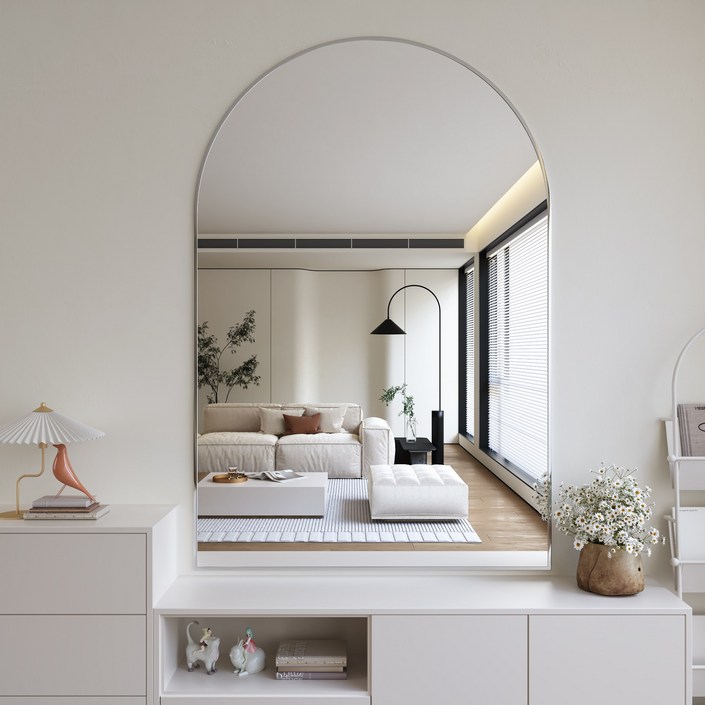 뷰티피크 아치형 벽거울 화정대거울 육실거울, 실버60cm