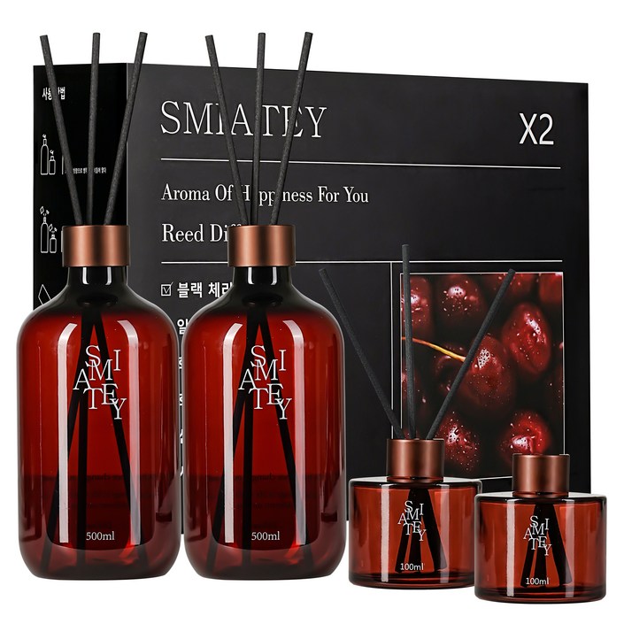 스미어티 디퓨저 대용량 실내 방향제 리필액 선물 세트 집 화장실 방향제 500ml, 2개, 블랙체리