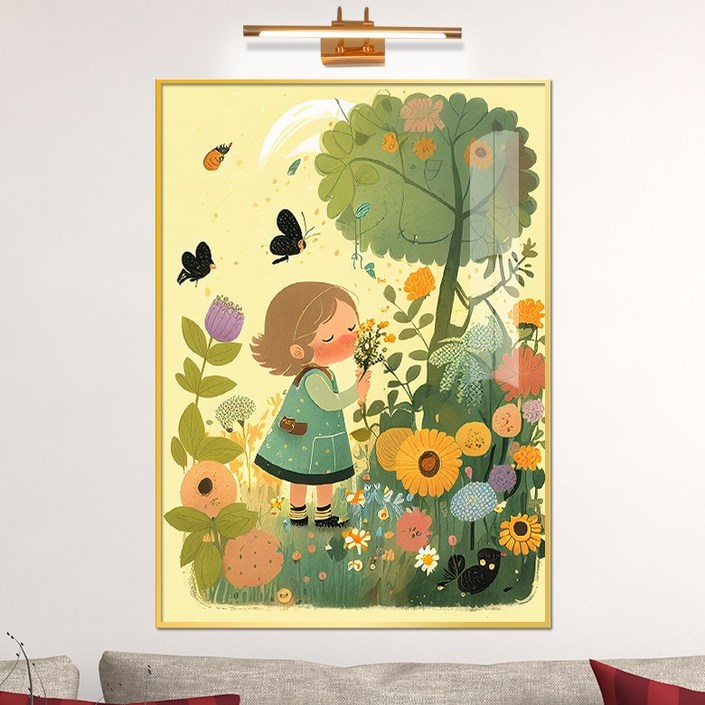 보고아트 꽃을 든 소녀 여인 여자 인물화 북유럽 카페 거실 그림 액자, 8 해바라기 꽃밭 과 소녀