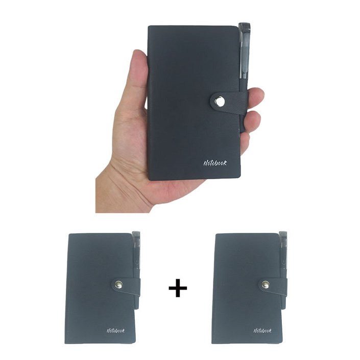 11 미니 기자 한손 수첩 휴대용 작은 메모 핸디 포켓 형사 메모장 볼펜포함, 2개, 검정색