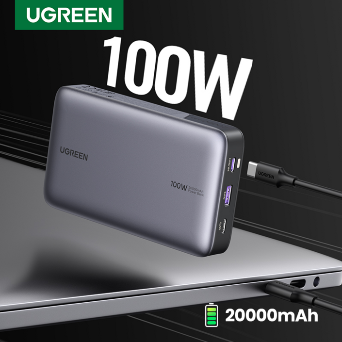 UGREEN 유그린 Nexode 100W 파워뱅크 20000mAh 휴대용 충전기 PD3.0 양방향 고속 충전 3포트 보조배터리 240W C타입 고속 충전 케이블 포함, PB720