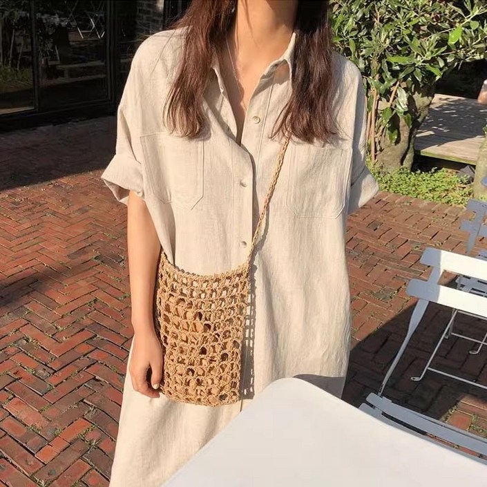 UPPERCUT 여성 루즈핏 반팔 셔츠 롱원피스 데일리룩 빅사이즈 맥시원피스