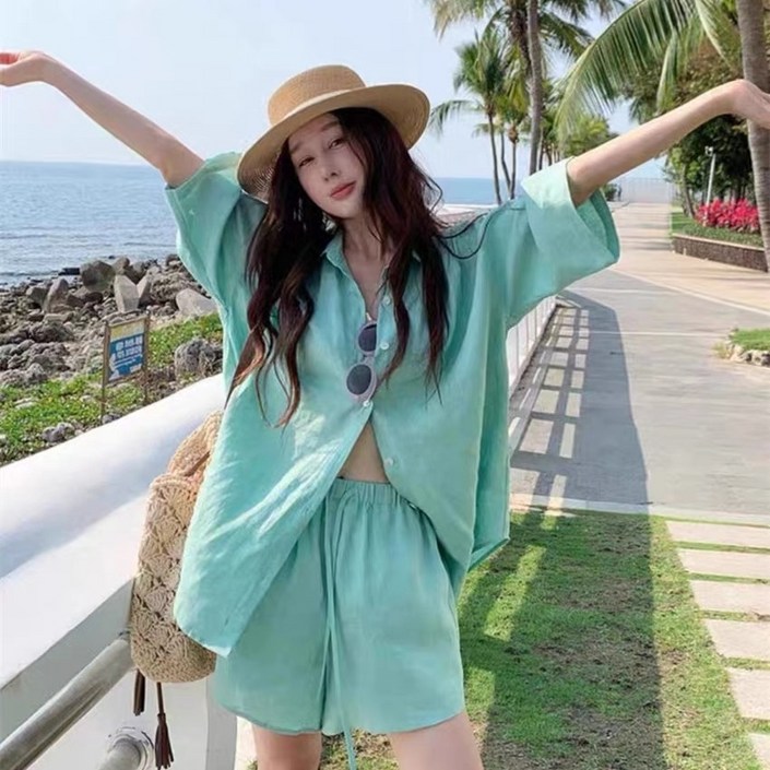 루스리더 여성 반팔 카라넥 셔츠 반바지 루즈핏 상하세트 M805