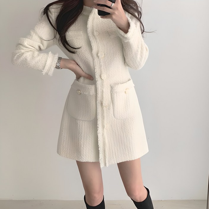 레티고 여성 트위드 롱 버튼 수술 원피스 자켓 레티고 여성 트위드 롱 버튼 수술 원피스 자켓