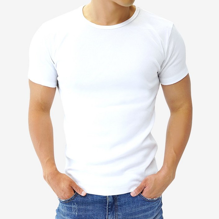 스타토리 짱짱한 머슬핏 반팔 남자 면 반팔티 스판 라운드 티셔츠 쫄티