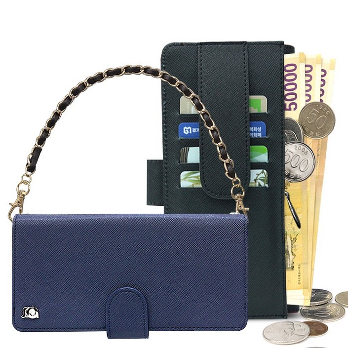 프라펠 내부지퍼형 카드 지폐 수납 지갑형 휴대폰 케이스  손목 체인 스트랩