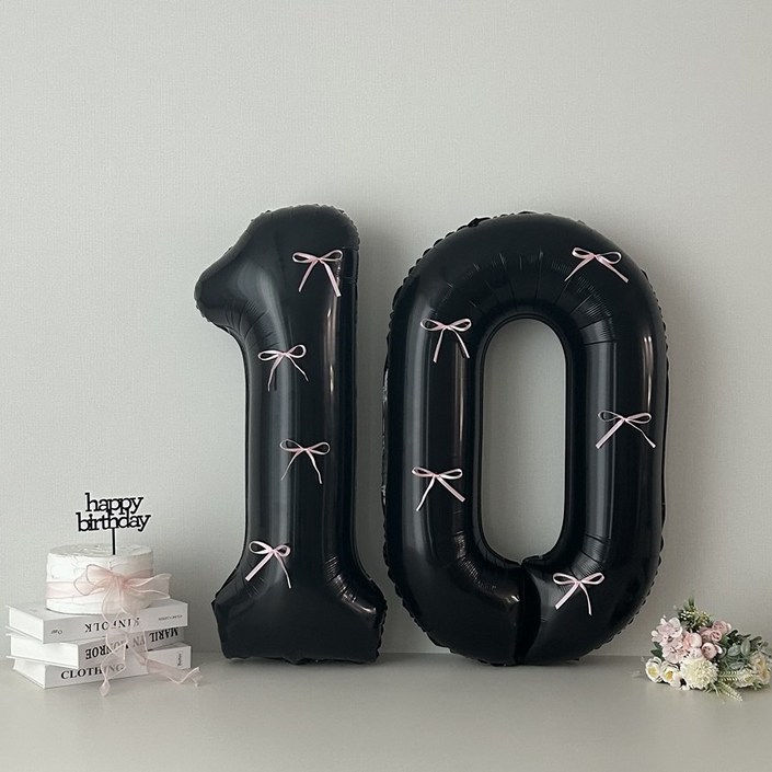 연지마켓 블랙 대형 숫자 풍선 리본 기념일 생일