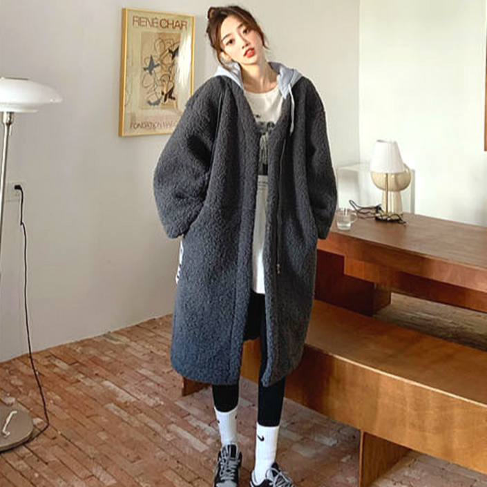겨울 여성 양털 뽀글이 자켓 후드 집업 후리스 롱코트