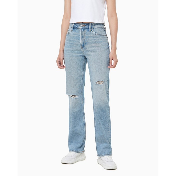 캘빈클라인 진 여성 CK 하이라이즈 스트레이트핏 미드블루 청바지 47D742G (47D742G-YYF)