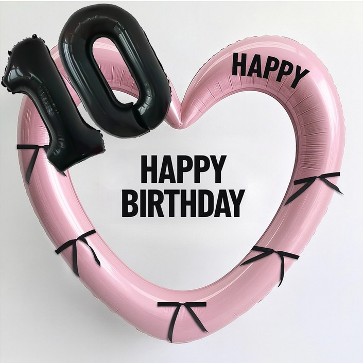 해피제이니 블랙 숫자 하트프레임 풍선 생일파티용품세트프리레터링 시트지 포함 포토존, 1세트, 10 핑크하트