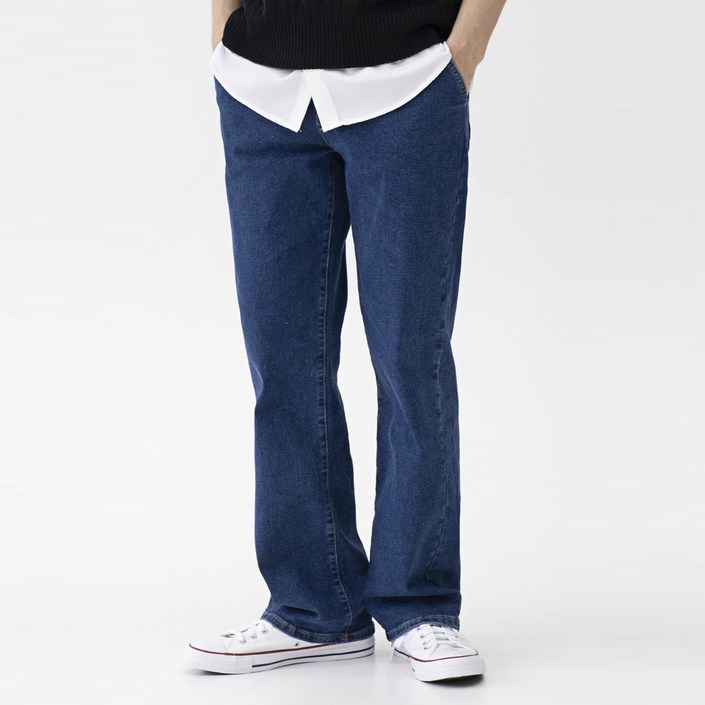 오나크 남자 히든 밴딩 와이드 스판 데님 팬츠 청바지