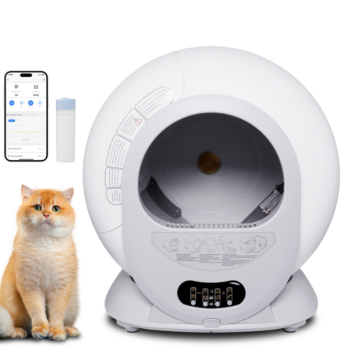 대용량 자동 고양이 화장실 9L 스마트 앱제어 자동청소, 화이트