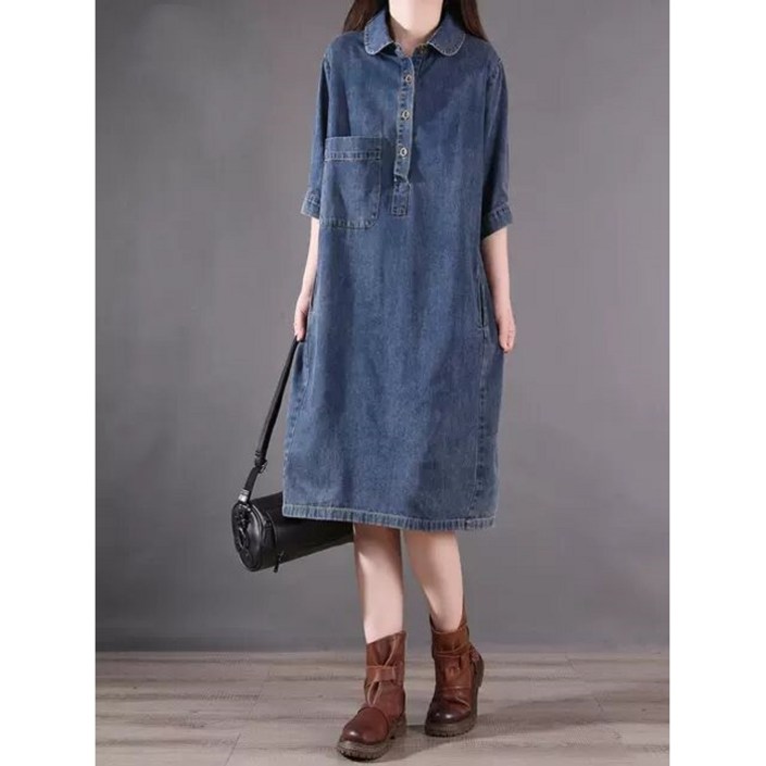 코스토프 편안한 반팔 여름 데님 청 원피스