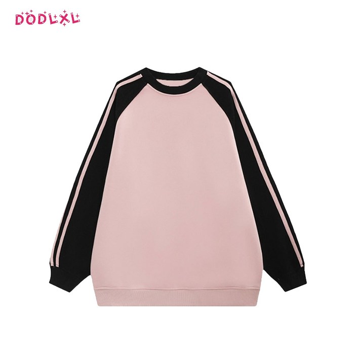 DODLXL 남녀공용 라운드넥 소매 스트라이프 커플티 봄가을 패션 배색 긴팔 맨투맨 티셔츠 상의