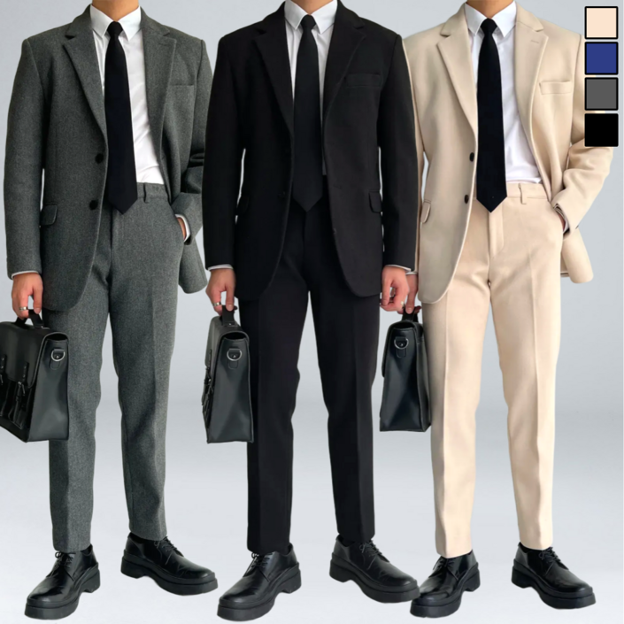 남자 겨울 울 캐시미어 정장 세트 빅사이즈 S2XL 4컬러 3355