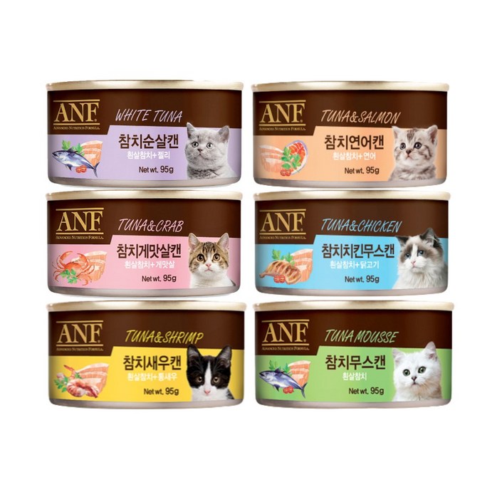 ANF 고양이 캔 간식 Mix 버라이어티팩 총 24개 콤보 구성 참치 게맛살 무스 새우 순살 연어 가리비 치킨