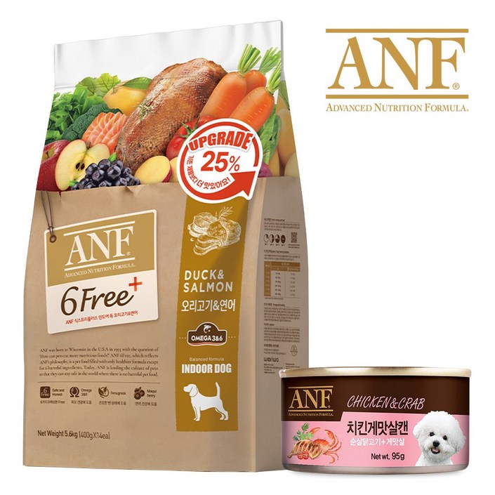 ANF 독 식스프리플러스 오리 연어 캔 치킨게맛살 95g, 1세트, 5.6kg, 연어오리