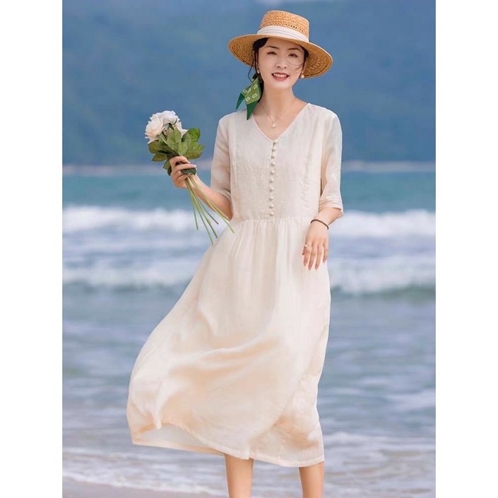 싱싱덴덩 여자 여름 빅사이즈원피스 미디 기장 원피스 슬림라인 원피스