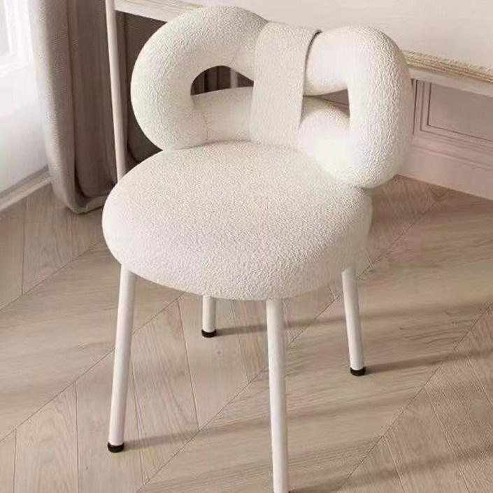 YISOKO 화장대 의자 뽀글이 리본 등받이 의자