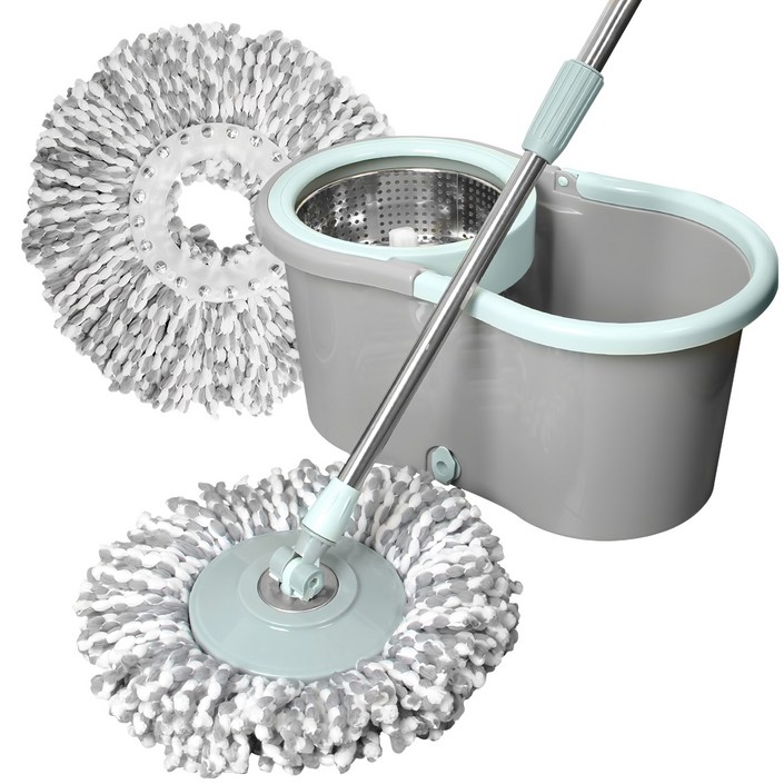 하비티 스테인리스 스핀 통돌이 탈수통 + 회전 물걸레 밀대 + 걸레 2p