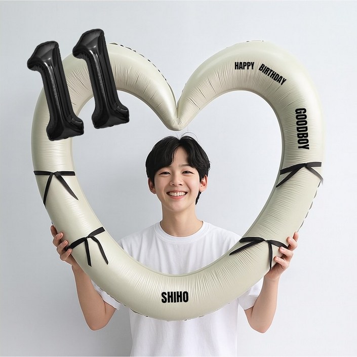 해피제이니 블랙 숫자 하트프레임 풍선 생일파티용품세트프리레터링 시트지 포함 포토존, 1세트, 11 크림하트