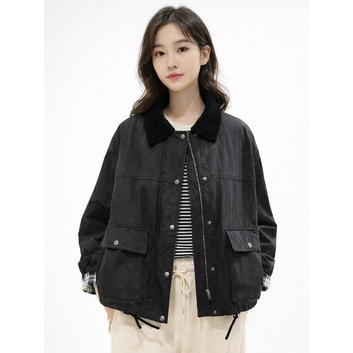 백화점 홈쇼핑 아울렛 정품 스튜디오 톰보이 소매 체크 카라 배색 점퍼 9166113871