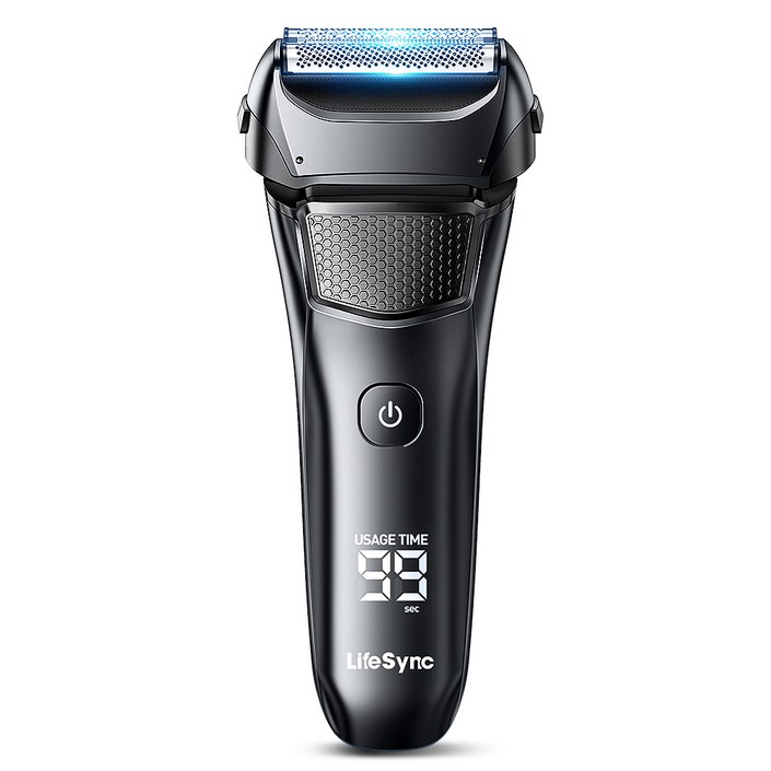 LifeSync 남자 전기면도기 3중날 일자형 헤드 건식 습식 면도 C타입 팝업트리머, 블랙, FK375