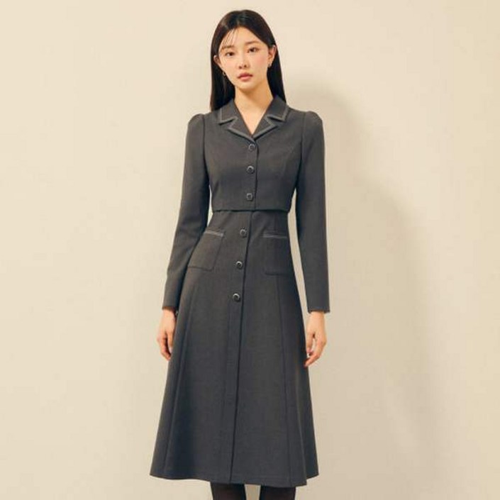 ❲매장정품❳ JJ지고트 결혼식 원피스 단정한 스티치 재킷 레이어드 GPAM0OP931 하객 오피스 룩