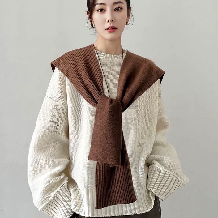 Skyciky 봄가을겨울 여성용 숄가디건 니트 어깨숄니트 따뜻한 두꺼운 외투 스타일 KK2854