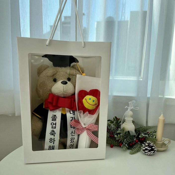 졸업식 화환 테드 인형 꽃다발 선물박스