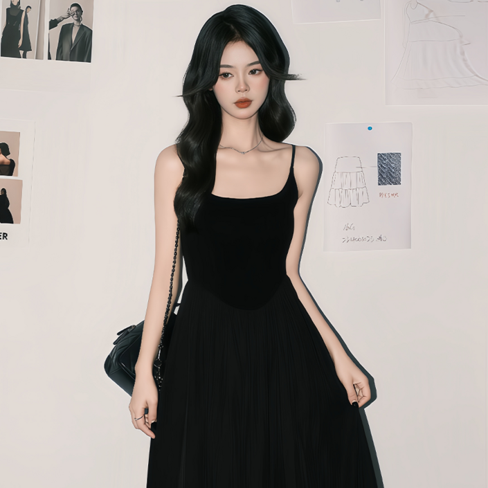 치마 스커트 여성 어깨끈조절 뷔스티에 끈 나시 롱 원피스