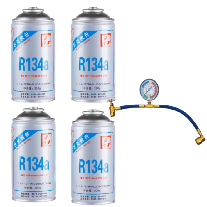 자동차 에어컨 냉매 4캔 + 충전도구 세트 여름 R134a DIY 냉매충전