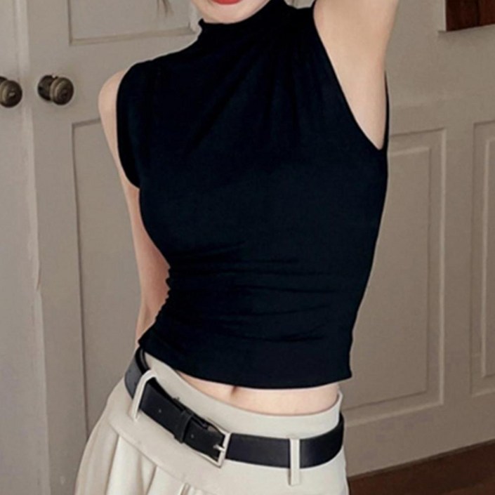 베이직 라운드넥 여성 민소매 니트탑 봄여름 화이트 캐주얼 슬림핏 타이트