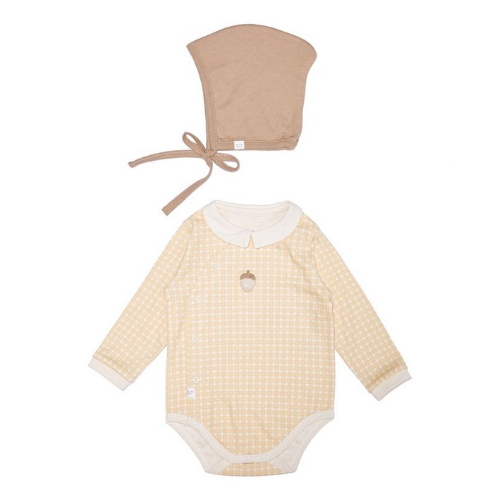 밍크뮤 피마체크 바디수트 모자세트 YE 33A7004001