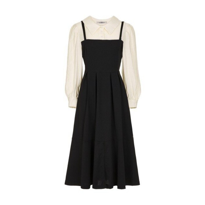 블루레이스 블루레이스 셔츠 카라 배색 핀턱 원피스B5F1OP3011