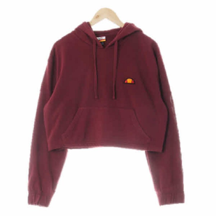 3385 ellesse 버건디 면혼방 소매로고루즈핏크롭후드티 [34]