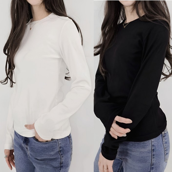 제이지나 여성 라운드 긴팔티 긴팔 티셔츠 2P