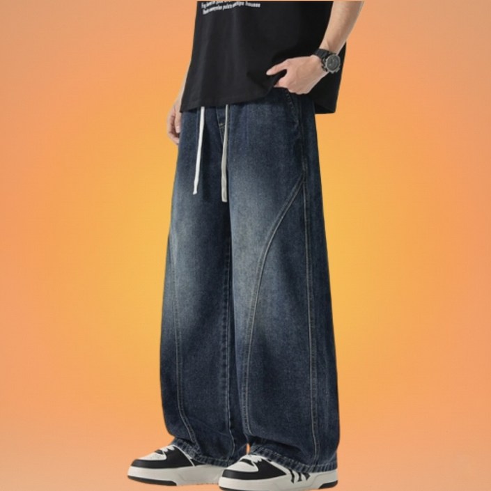 BDICOOL 남성 루즈핏 데님 팬츠 청바지 세미 와이드 기모 밴딩 BK133