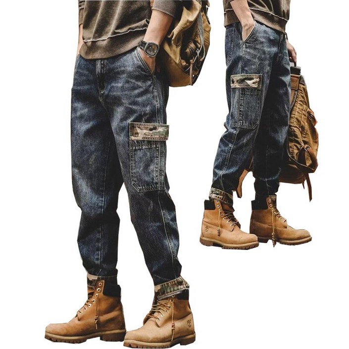 남성 카고 조거 데님  빈티지룩 편안한 건빵 멀티포켓