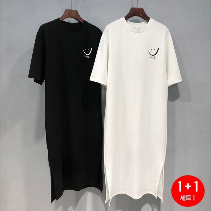 11 여성 루즈핏 스마일 프린트 원피스 반팔 티셔츠 빅사이즈 캐주얼 원피스