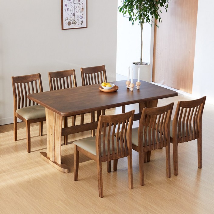 리비니아 빈센트 제노 6인용 원목 식탁세트/식탁+의자6개 2colors, 월넛