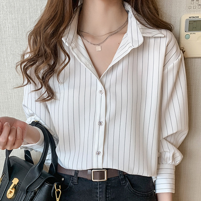 로렌미 모빈 스트라이프 카라넥 셔츠 블라우스 S250811FW13