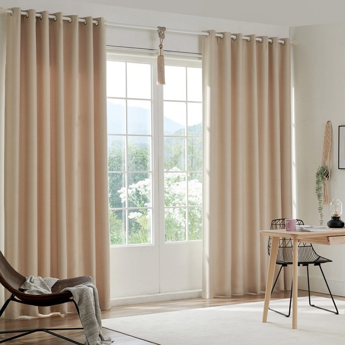 비츠 아일렛형 원톤 3중직 암막커튼커튼봉 세트