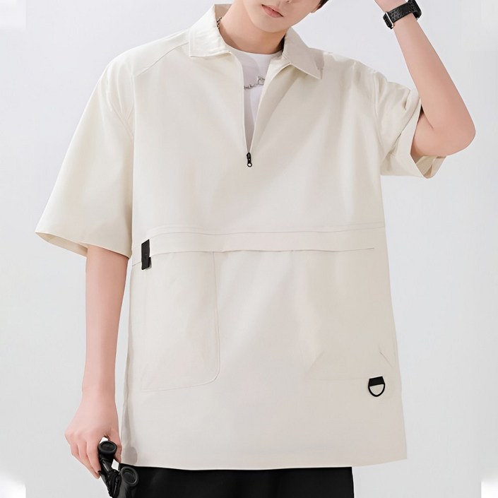 루크 남성 립스탑 아노락 반팔 티셔츠 남자 봄 여름 가을 반집업 빅사이즈 카라 히든 포켓 상의 바스락 5부 소매 트레이닝복